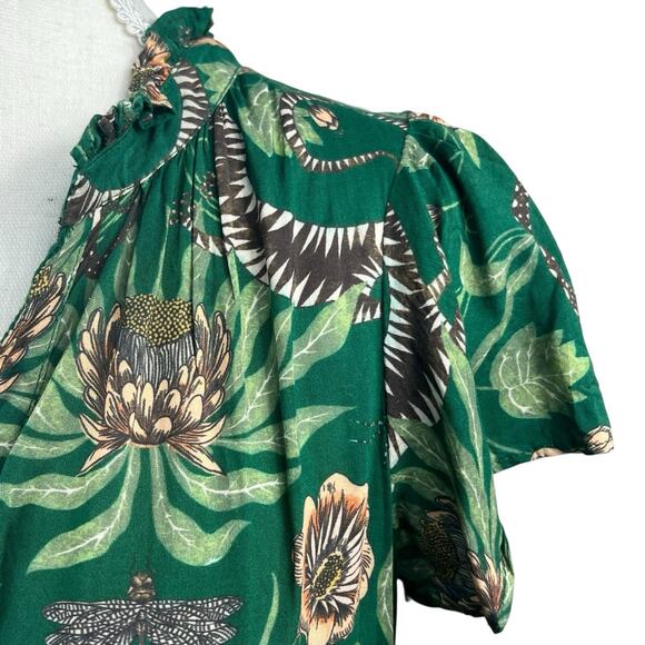 Anthropologie Green Victoria Garcia Floral Flutter Sleeve Tiered Dress SP Gecko - Picture 4 of 14